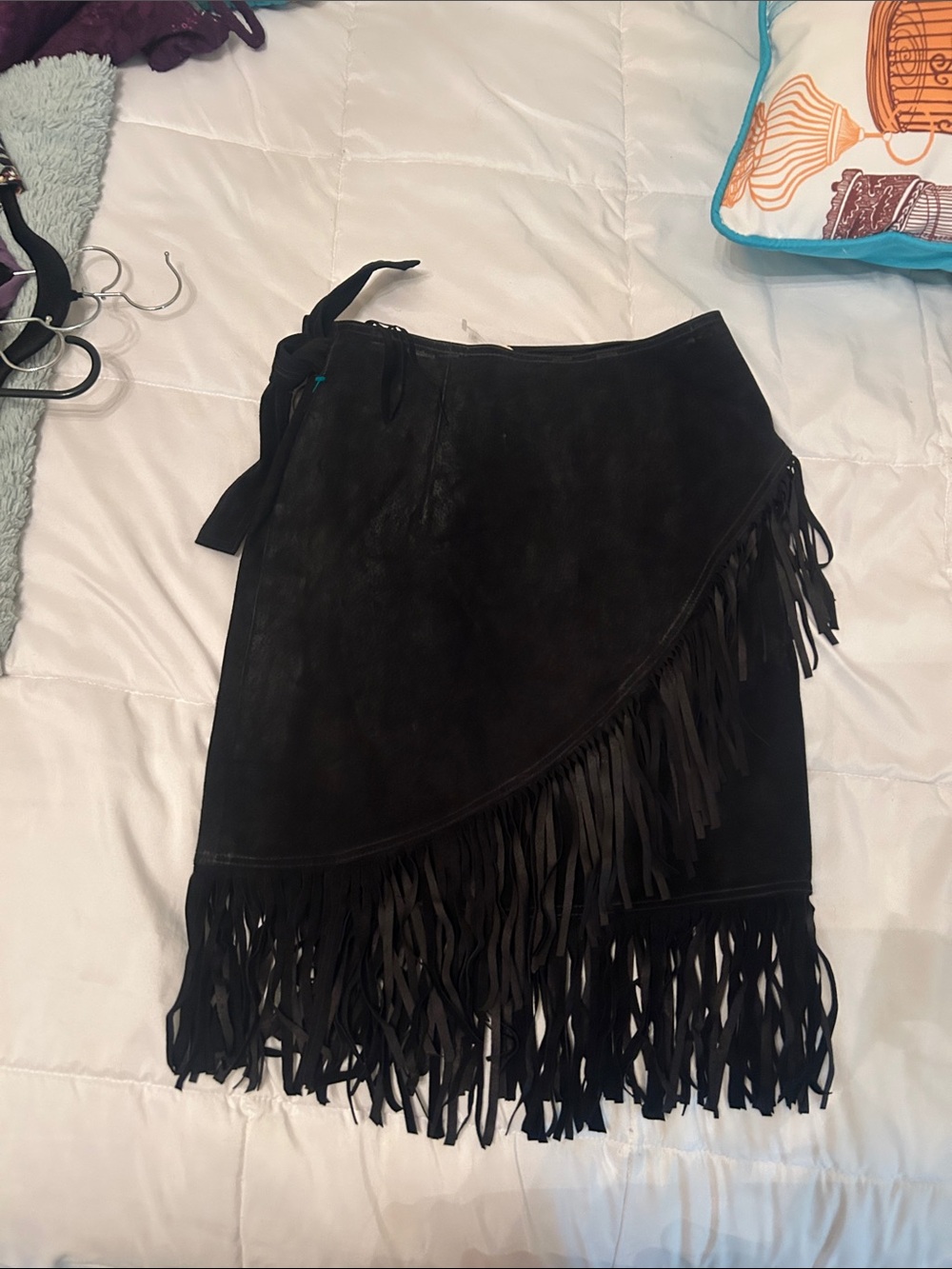 Fringed genuine  Suede Wrap Skirt - Black NWT
